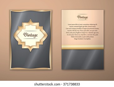 Vector Brochure Flyer royal design Layout template, size A5. Gold frame. Front page and back page. Easy to use and edit.