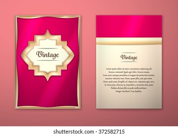 Vector Brochure Flyer royal design Layout template, size A5. Gold frame. Front page and back page. Easy to use and edit.