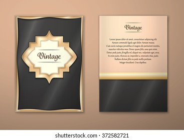 Vector Brochure Flyer royal design Layout template, size A5. Gold frame. Front page and back page. Easy to use and edit.