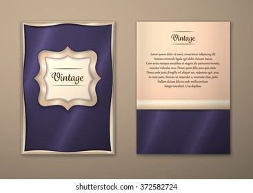 Vector Brochure Flyer royal design Layout template, size A5. Gold frame. Front page and back page. Easy to use and edit.
