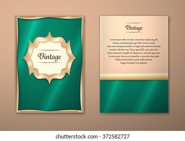 Vector Brochure Flyer royal design Layout template, size A5. Gold frame. Front page and back page. Easy to use and edit.