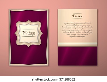 Vector Brochure Flyer royal design Layout template, size A5. Gold frame. Front page and back page. Easy to use and edit.