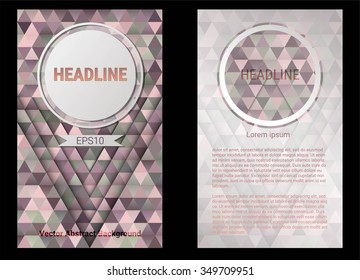 Vector brochure front and back side templates in abstract triangular style. Calm, serene colors. Vector illustration