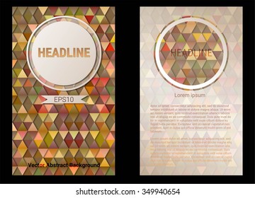 Vector brochure front and back side templates in abstract triangular style. Autumn reddish colors. Vector illustration