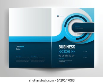 Vector brochure layout, flyer design templates, company profile, magazine, poster, annual report, book covers and booklet, with blue geometric shape and circle design element in A4 size with bleed.