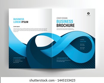 Vector brochure layout, flyer design templates, company profile, magazine, poster, annual report, book covers and booklet, with blue geometric shape and ribbon design element in A4 size with bleed.