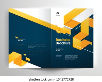Vector brochure layout, flyer design templates, company profile, magazine, poster, annual report, book cover and booklet, with yellow geometric shape and ribbon design element in A4 size with bleed.