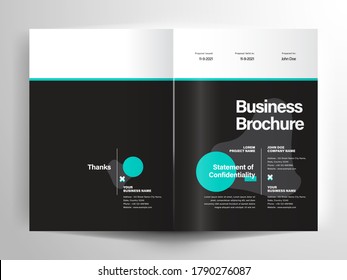 Vector brochure layout, flyer design templates, company profile, magazine, poster, annual report, book covers and booklet, with green circle shape and black design element in A4 size with bleed.