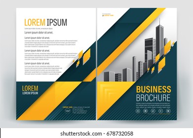 Vector Brochure layout, flyers design template, company profile, magazine, poster, annual report, book & booklet cover, with orange geometric, and cityscape vector in background elements, in size a4.