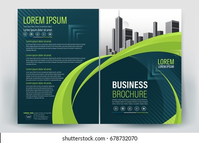 Vector Brochure layout, flyers design template, company profile, magazine, poster, annual report, book & booklet cover, with  green wavy, and cityscape vector in background elements, in size a4.