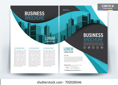Vector Brochure layout, flyers design template, company profile, magazine, poster, annual report, book & booklet cover, with Teal Wavy, and cityscape vector in background elements, in size a4.