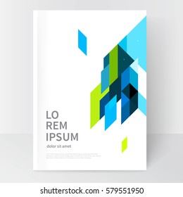 Folleto vectorial, folleto, volante, plantilla de cubierta. Triángulos de fondo geométrico y azul y verde modernos. diseño minimalista concepto creativo