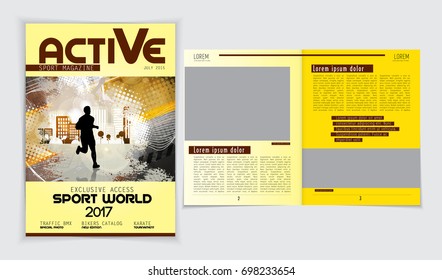 Vector brochure, magazine cover booklet. Layout sport annual report.