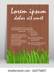 Vector  brochure or magazine cover  template with wood texture. EPS