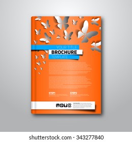 Vector brochure or magazine cover template with butterflies
