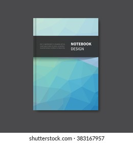 vector brochure notebook background, scrapbook, notes with polygon in blue / cover book design template
