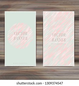 Vector brochure on wooden table background. text in a circle. pink blue line design