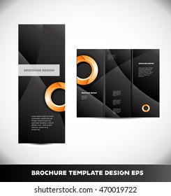 Vector brochure orange circle black background abstract layout design template tri three folded