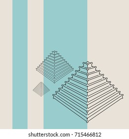 Vector brochure or report design template. Connected lines with dots. Isometric pyramid