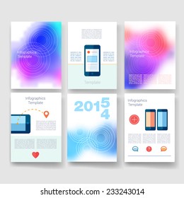 Vector brochure responsive web design templates collection. Applications and Infographic Concept. Flyer, Brochure Design Templates set. Modern flat design icons for mobile or smartphone.