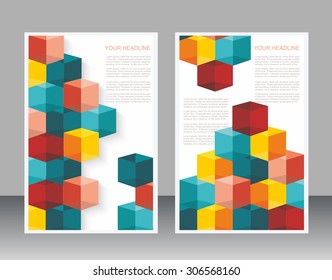 Vector brochure template design with cubes and arrows elements.