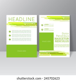 Vector brochure template design with dynamic lines and flow, icons and different elements. Flyer or booklet Layout.