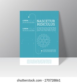 Vector brochure template design with gears, dotted line and different elements. Flyer or booklet Layout. blue