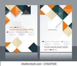 Vector brochure template design with orange & black cubes and arrows elements. 