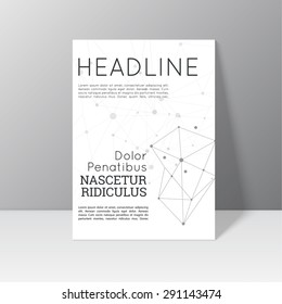 Vector brochure template design with polygonal shape, line, constellations, node. Flyer or booklet Layout.