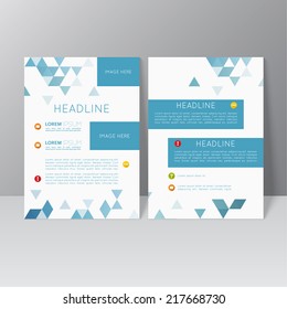 Vector brochure template design with triangles, icons and different elements. Flyer or booklet Layout. catalog