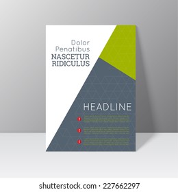 Vector brochure template design with triangles, icons and different elements. Flyer or booklet Layout.