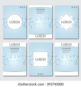 Vector brochure template, flyer, cover magazine. Structure molecule of DNA and neurons. Abstract background. Medicine, science and technology.