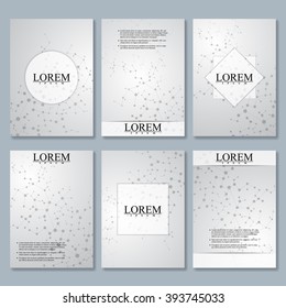 Vector brochure template, flyer, cover magazine. Structure molecule of DNA and neurons. Abstract background. Medicine, science and technology.