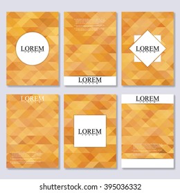 Vector brochure template, flyer, cover magazine. Business abstract background with gold triangles. Vector design illustration