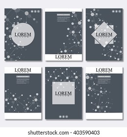 Vector brochure template, flyer, cover magazine in A4 size. Structure molecule of DNA and neurons. Abstract background. Medicine, science and technology. 