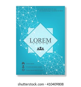Vector brochure template, flyer, cover magazine in A4 size. Structure molecule of DNA and neurons. Abstract background. Medicine, science and technology. Vector illustration