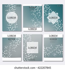 Vector brochure template, flyer, cover magazine in A4 size. Structure molecule of DNA and neurons. Abstract background. Medicine, science and technology.