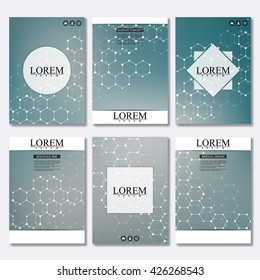 Vector brochure template, flyer, cover magazine in A4 size. Structure molecule of DNA and neurons. Abstract background. Medicine, science and technology.