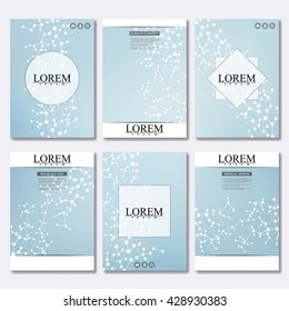 Vector brochure template, flyer, cover magazine in A4 size. Structure molecule of DNA and neurons. Abstract background. Medicine, science and technology.