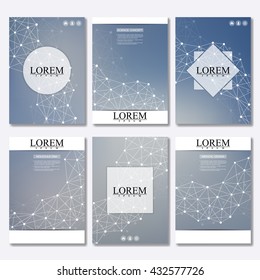 Vector brochure template, flyer, cover magazine in A4 size. Structure molecule of DNA and neurons. Abstract background. Medicine, science and technology.