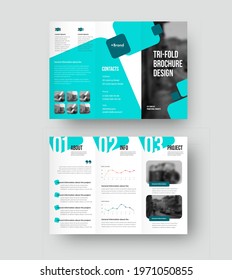 Vector brochure template with geometric illustration, trifold with colorful creative design on white background, with realistic shadows. Information booklet, presentation cover. Leflet for printing