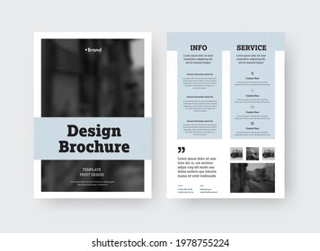 Vector brochure template with gray design on white background, place for photo, information, business promotion. Standard size leaflet with shadows, creative presentation print booklet,front,back view