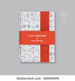vector brochure template with red ribbon across / elegant christmas present book