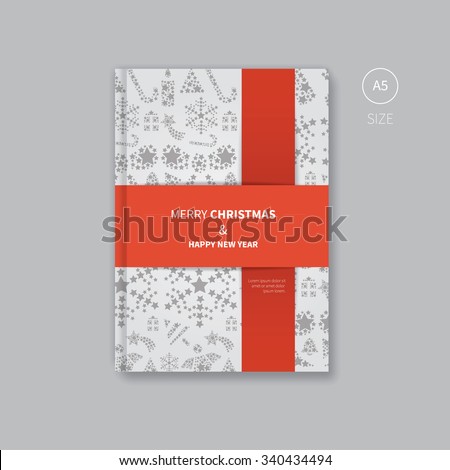 vector brochure template with red ribbon across / elegant christmas present book