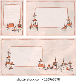 Vector brochure template with town. Old paper.