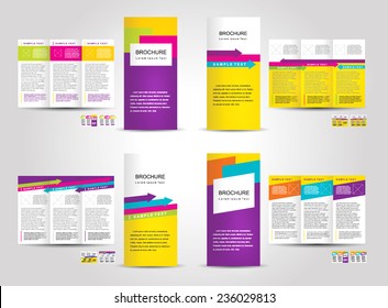 Vector Brochure Tri-fold Layout Design Template colorful set, cmyk color