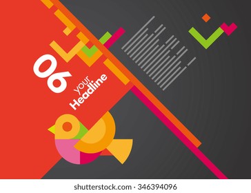 Vector Brochure Or Web Page Layout Design Template With Bird And Abstract Pattern For Zoo, Games, Schools Or Children