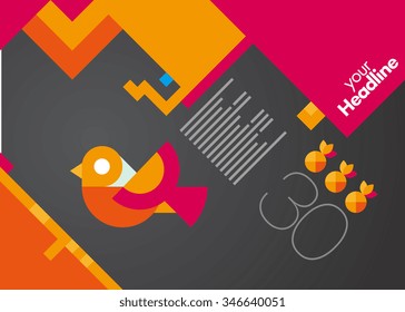 Vector Brochure or Web Page Layout Design Template with Bird and Abstract Pattern for zoo, games, schools or children