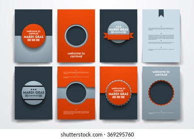 Vector brochures with doodles backgrounds on Mardi Gras theme