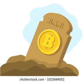 Vector broken bitcoin. Blockchain and crypto currency crisis. Crypto currency devaluation. Bitcoin fallen.